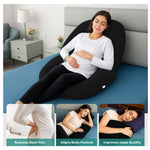ADMIRAE C shape pregnancy pillow in black supporting a pregnant woman for back pain relief and better sleep