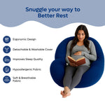 Admirae C shape pregnancy pillow in navy blue with ergonomic design and washable cover