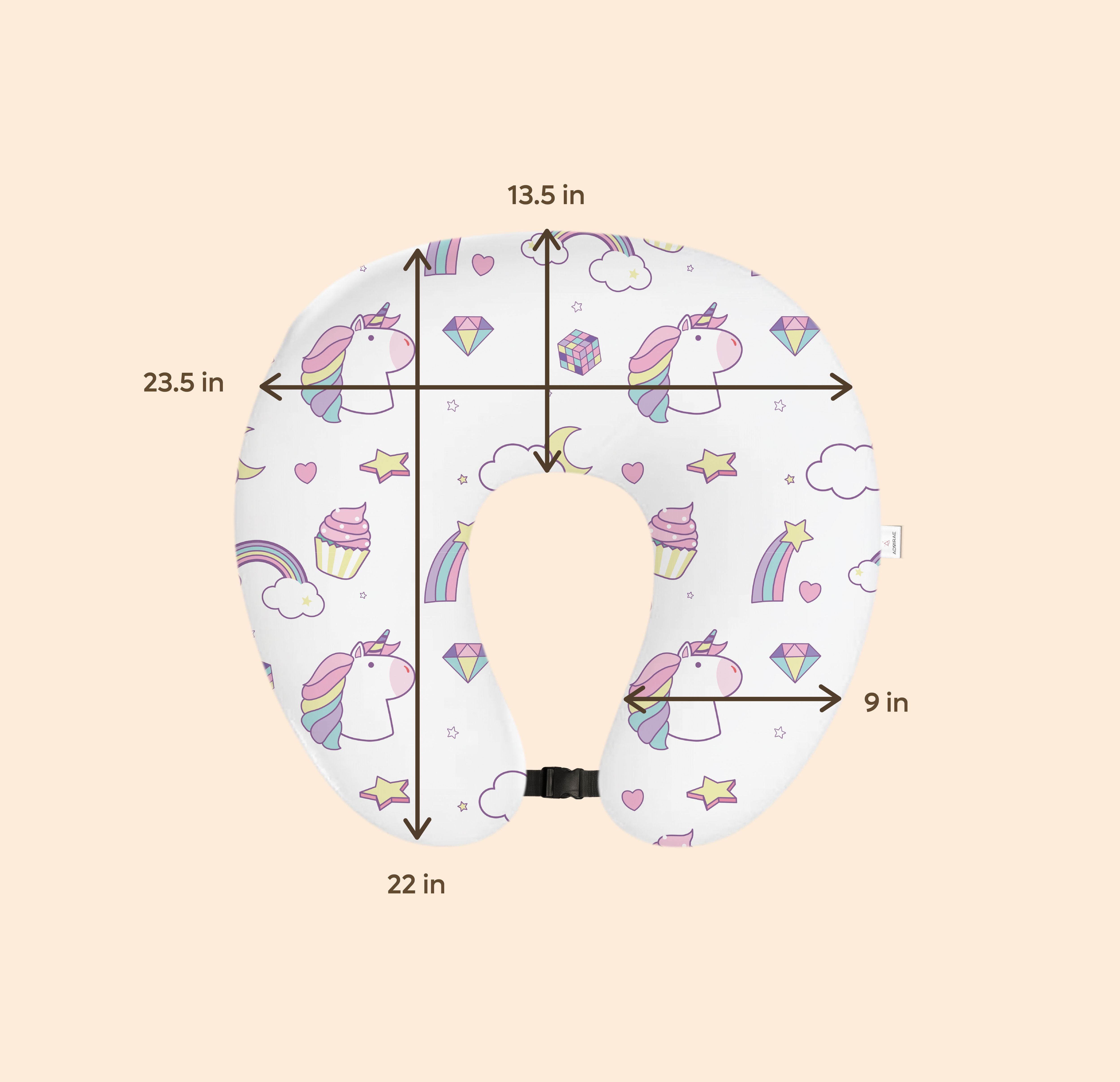 ADMIRAE Feeding Pillow with unicorn and rainbow pattern for baby support