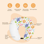 ADMIRAE feeding Pillow with colorful animal print featuring ergonomic support and removable washable cover