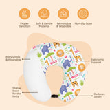 ADMIRAE feeding Pillow with colorful animal print featuring ergonomic support and removable washable cover