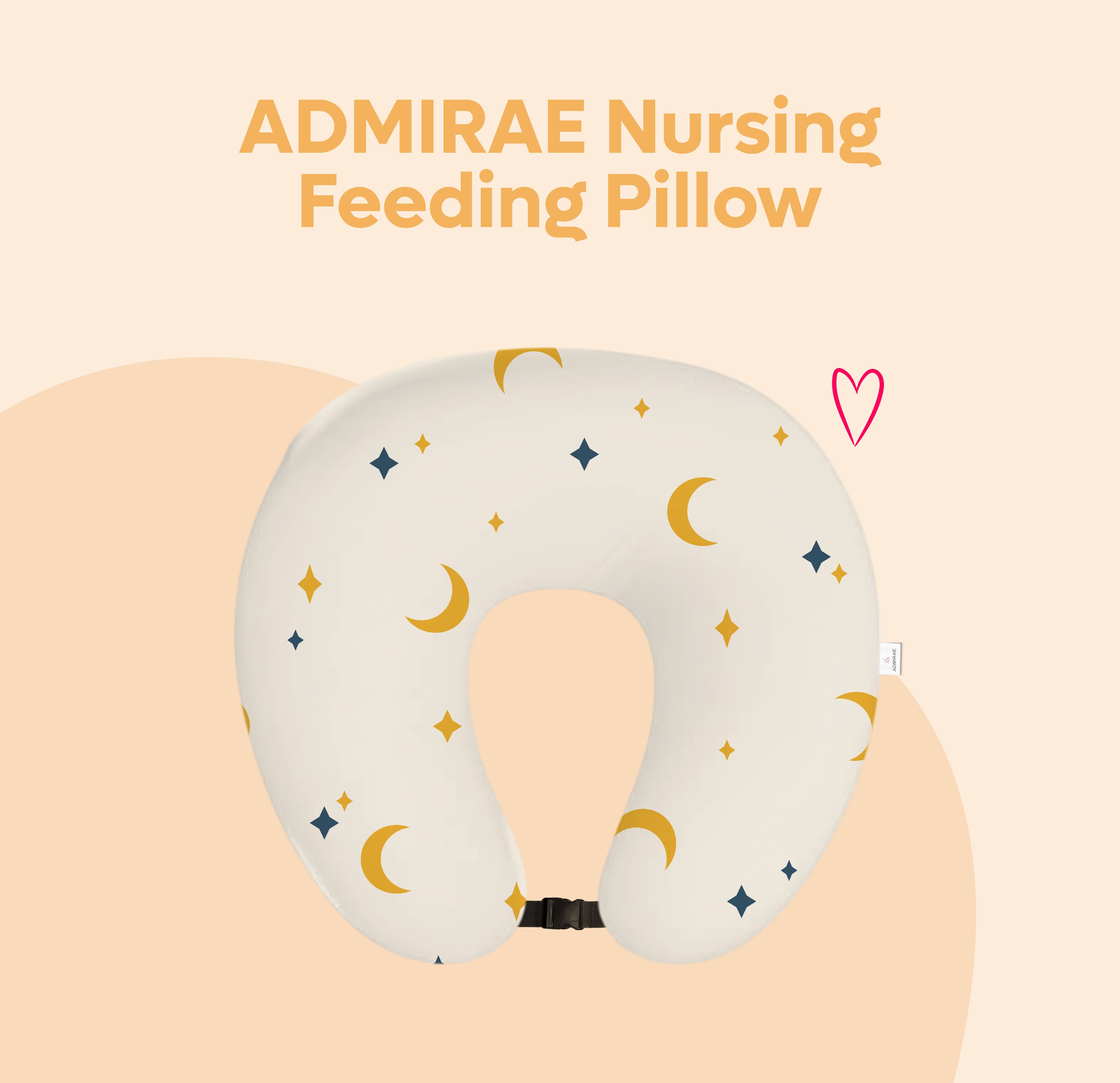 ADMIRAE Nursing Feeding Pillow for Baby with crescent moon and star pattern in neutral colors