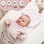 ADMIRAE heart shape baby pillow with colorful triangle patterns supporting newborn baby head