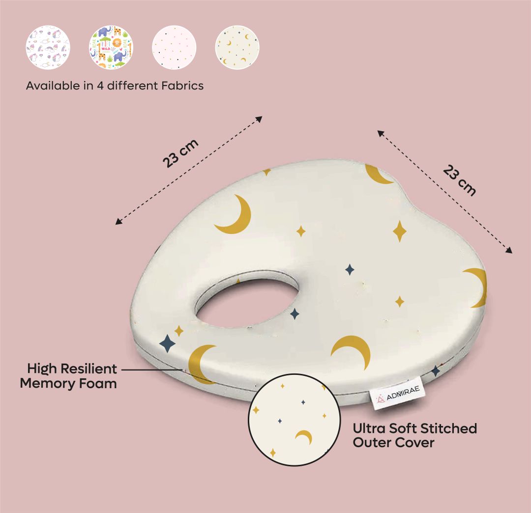 ADMIRAE heart shape baby pillow with moon and star pattern made with ultra soft stitched cover