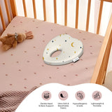 ADMIRAE heart shape baby pillow with gentle head and neck support on crib mattress