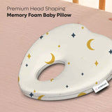 ADMIRAE heart shape baby pillow with memory foam and moon star pattern for premium head shaping