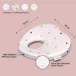 ADMIRAE heart shape baby pillow with memory foam and ultra soft stitched cover in white with small colorful triangles