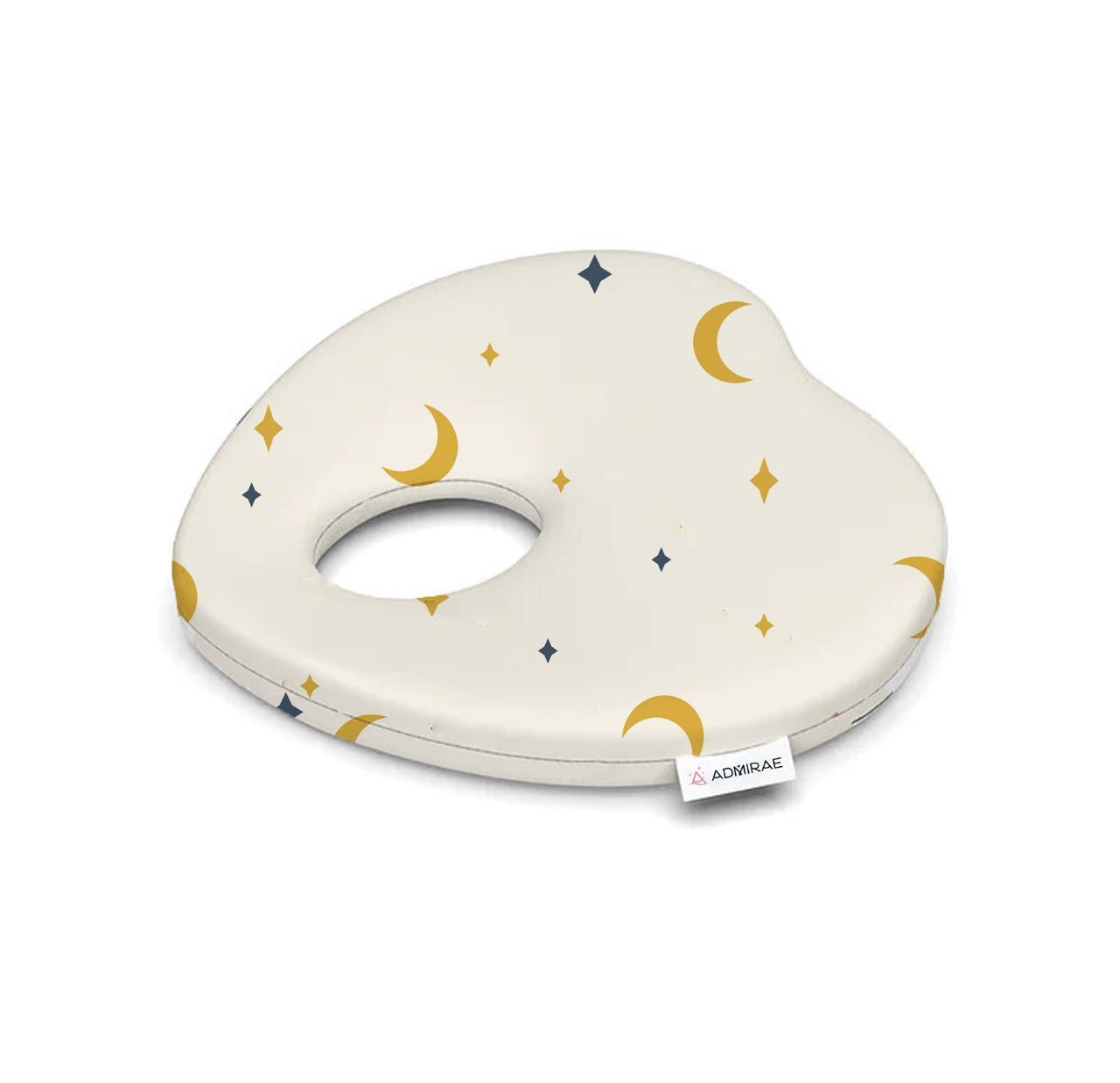 ADMIRAE heart shape baby pillow with moon and star pattern in soft cream color