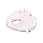 ADMIRAE heart shape baby pillow with multicolor triangle pattern on soft white fabric