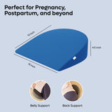 ADMIRAE memory foam pregnancy support pillow in blue providing belly and back support