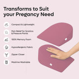 ADMIRAE memory foam pregnancy support pillow in pink with memory foam, lightweight, hypoallergenic, and machine washable cover