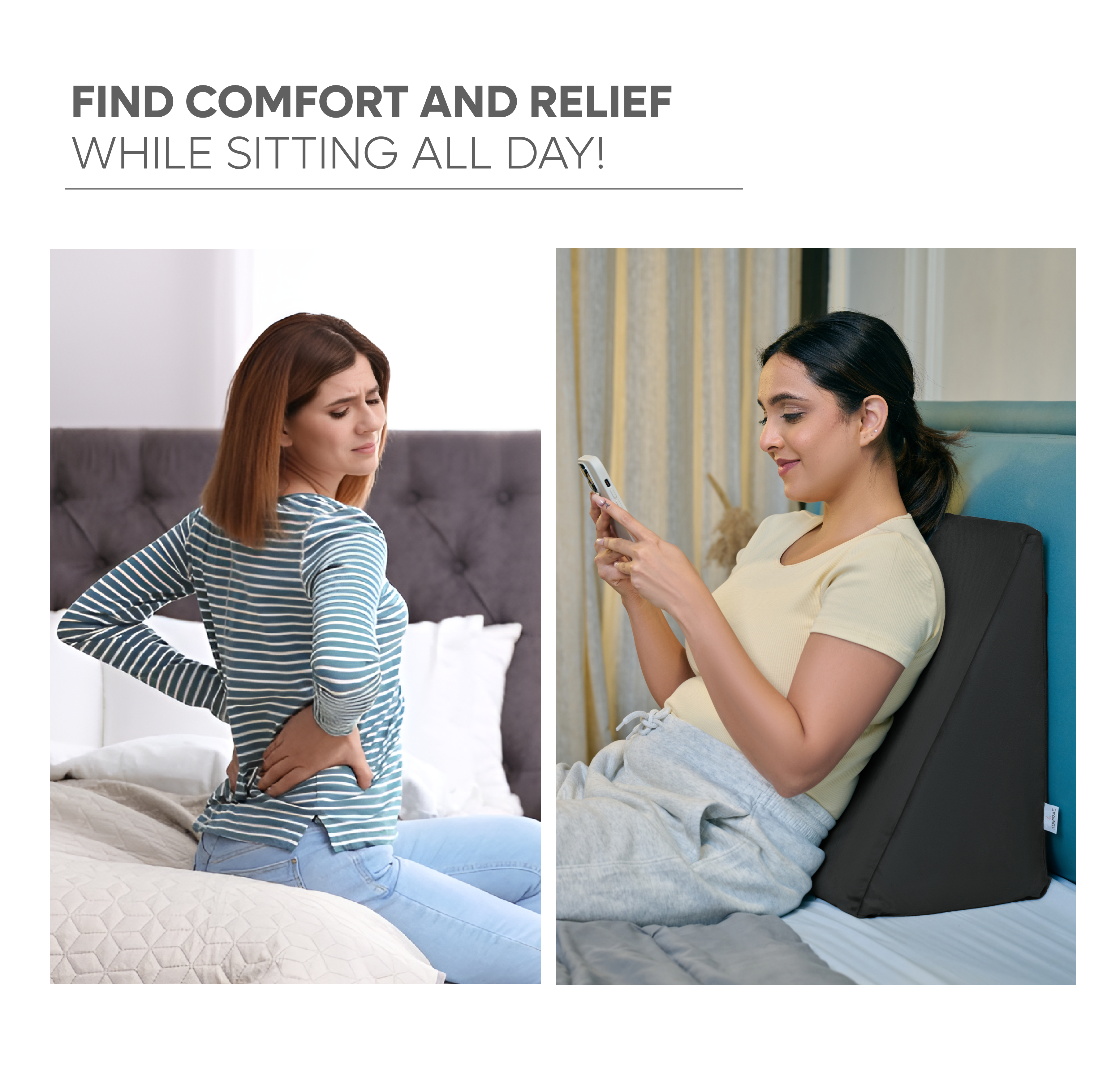 Memory foam wedge cushion by ADMIRAE providing comfort and relief while sitting all day