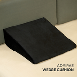 Black memory foam wedge cushion used for back support leg support