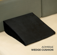 Black memory foam wedge cushion used for back support leg support