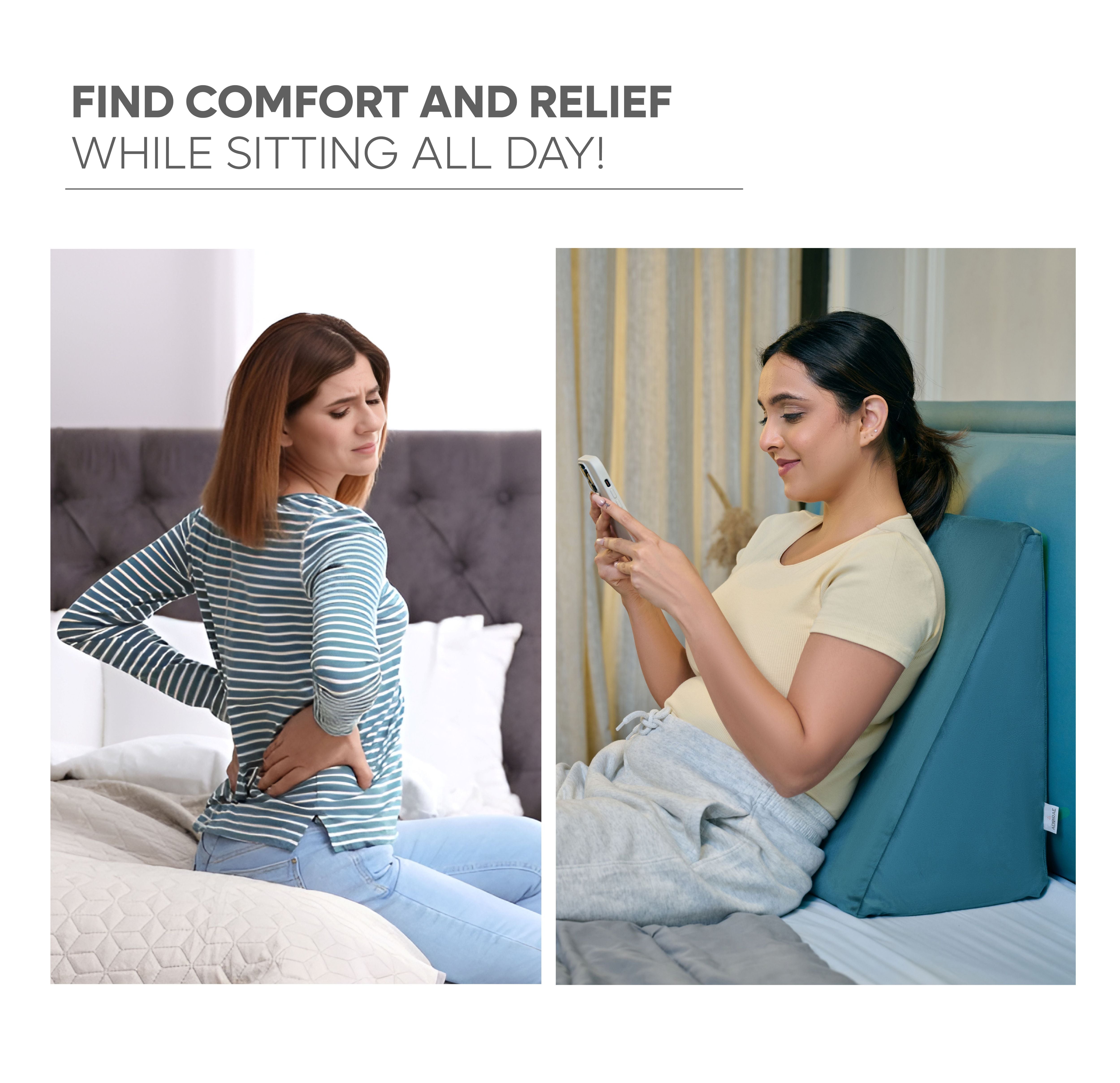 ADMIRAE memory foam wedge cushion providing comfort and relief for back pain while sitting