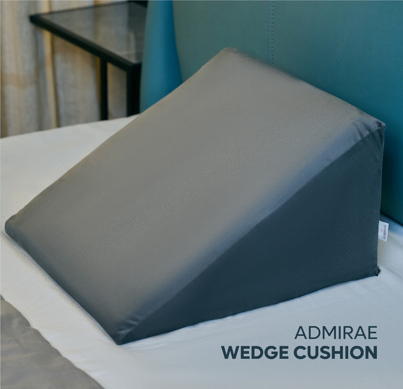 ADMIRAE memory foam wedge cushion in gray color usedfor sleeping