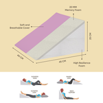 ADMIRAE memory foam wedge cushion with soft breathable cover and high resilience foam for back support