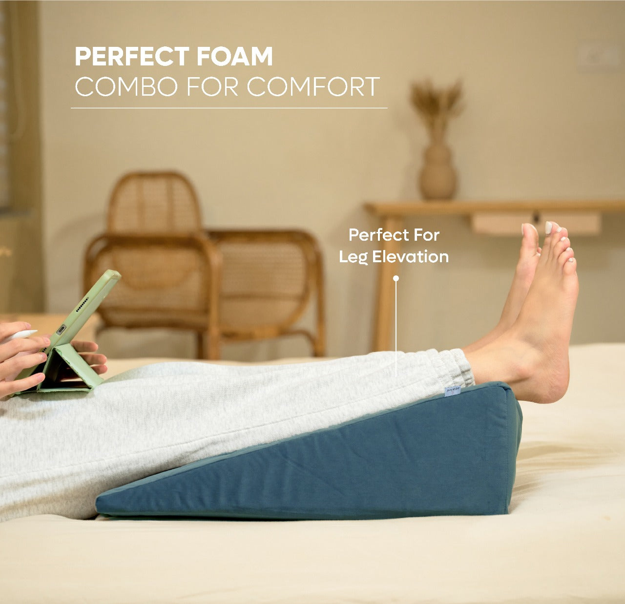 Memory foam wedge cushion used for used for elevated head legs back support elevation providing