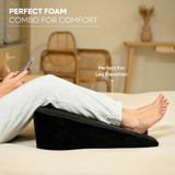 ADMIRAE memory foam wedge cushion in black used for leg elevation and comfort while resting