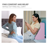 Memory foam wedge cushion providing comfort and relief while sitting all day
