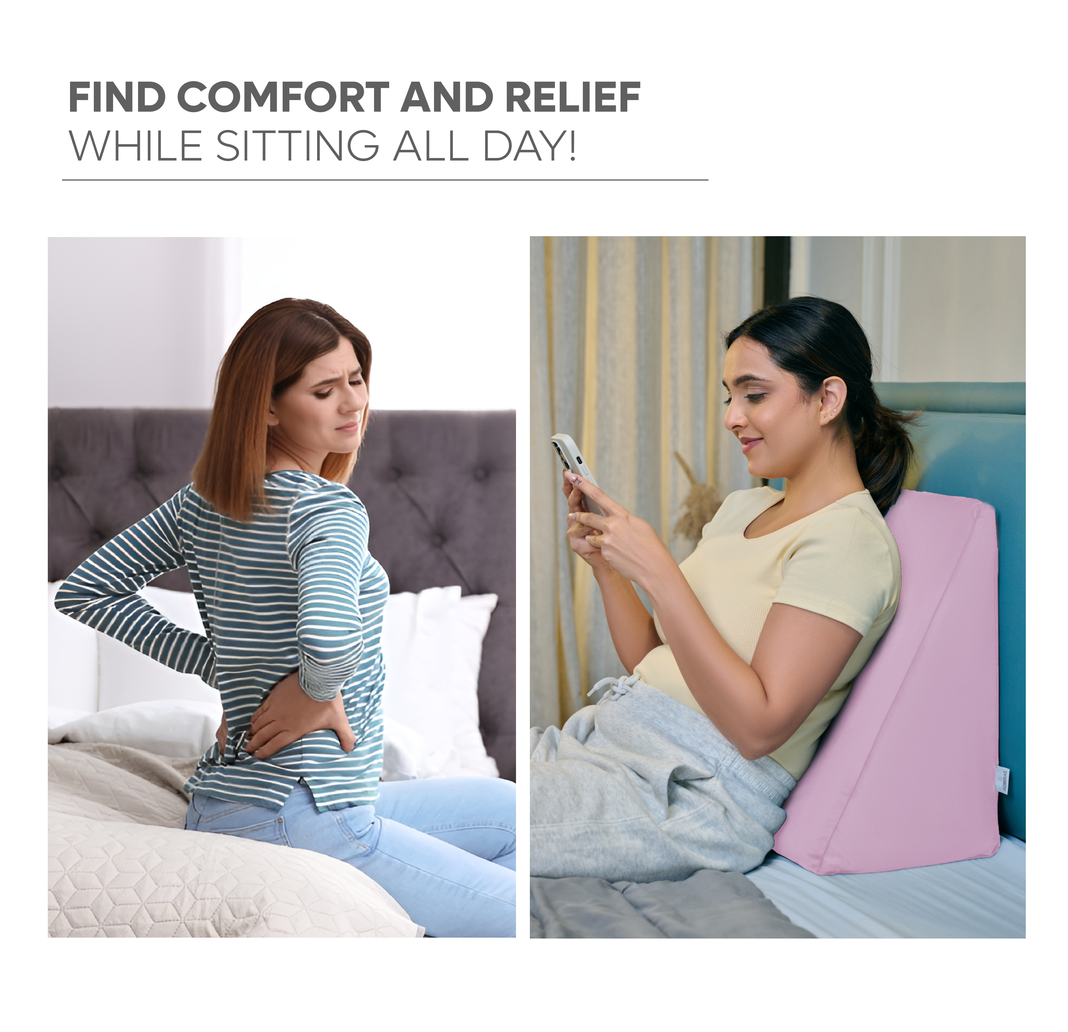 Memory foam wedge cushion providing comfort and relief while sitting all day