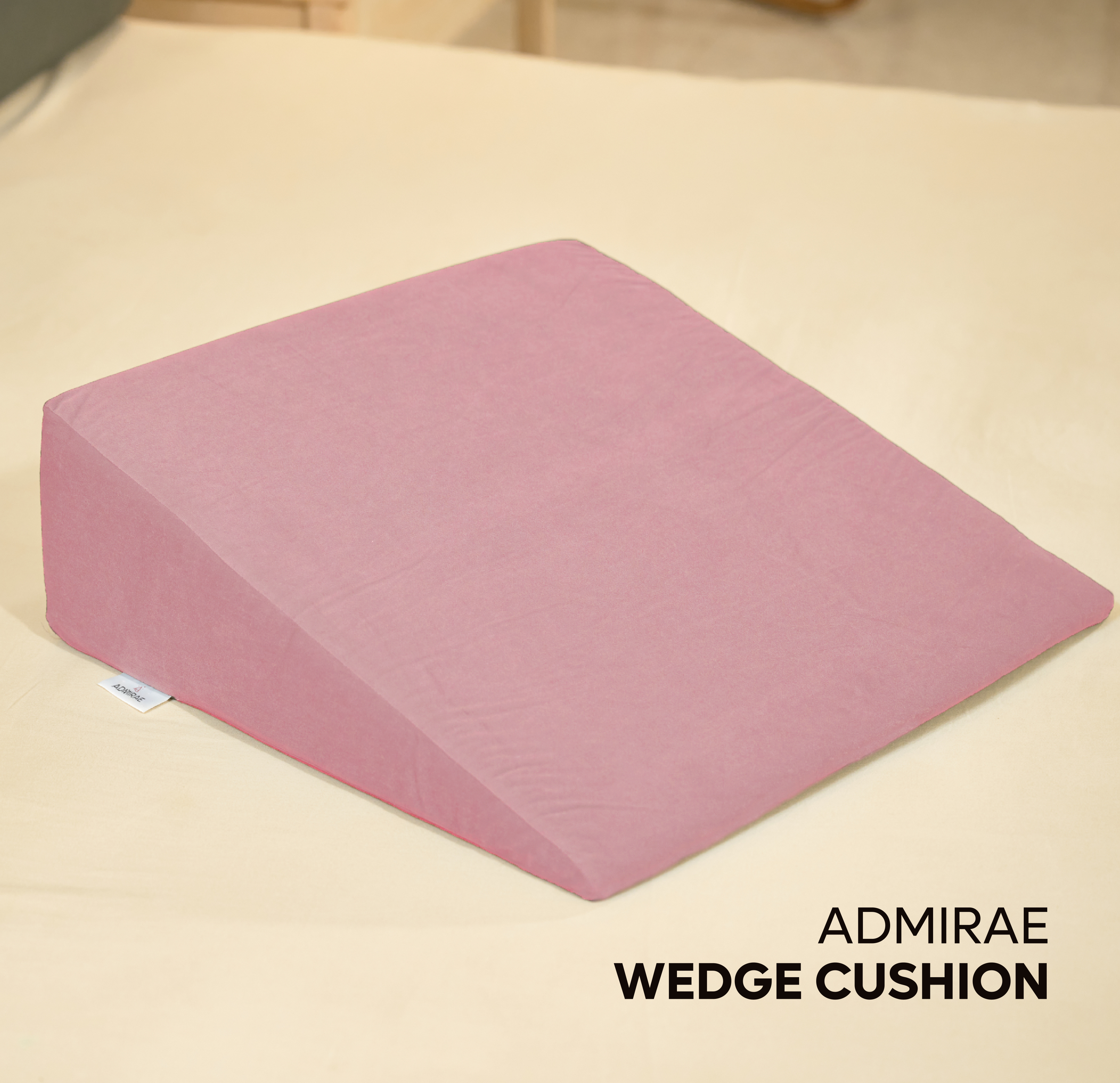 ADMIRAE memory foam wedge cushion in pink for back support and improved posture