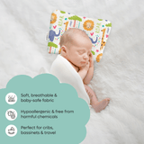 baby head shaping pillow by ADMIRAE with animal prints
