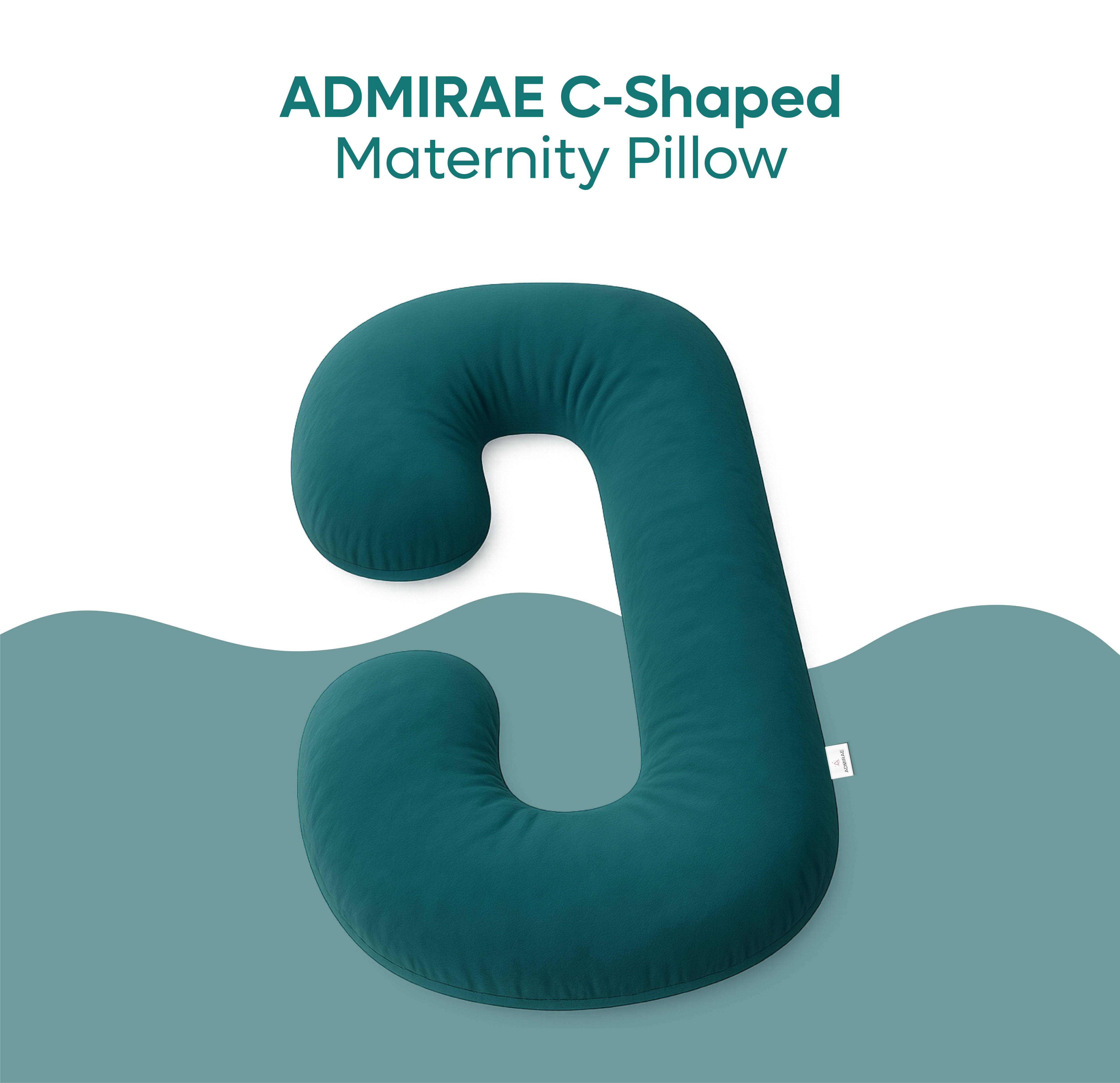 ADMIRAE C-shaped maternity pregnancy pillow in teal for comfortable prenatal support