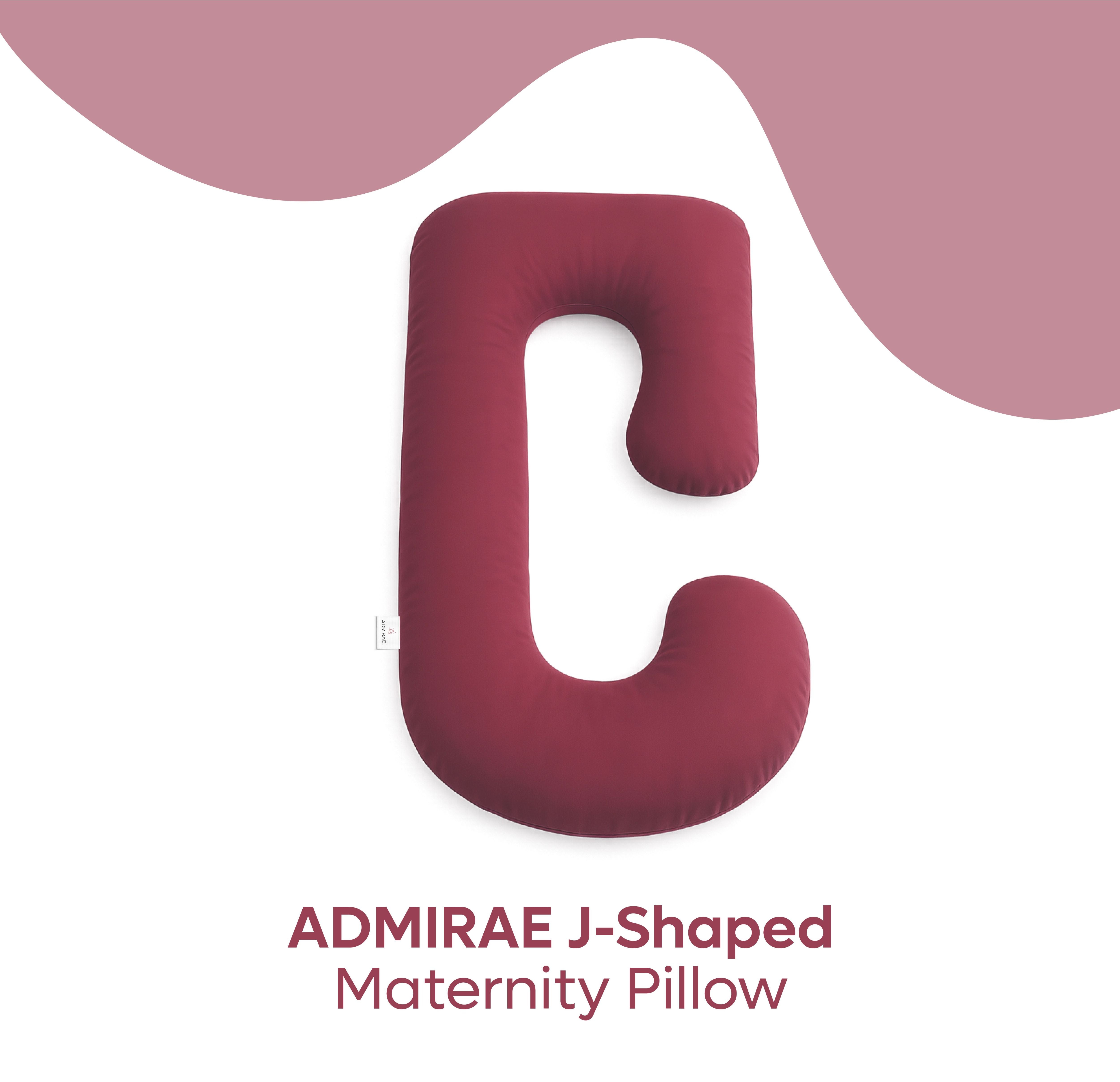 ADMIRAE J-shaped maternity pregnancy pillow in burgundy designed for comfortable support