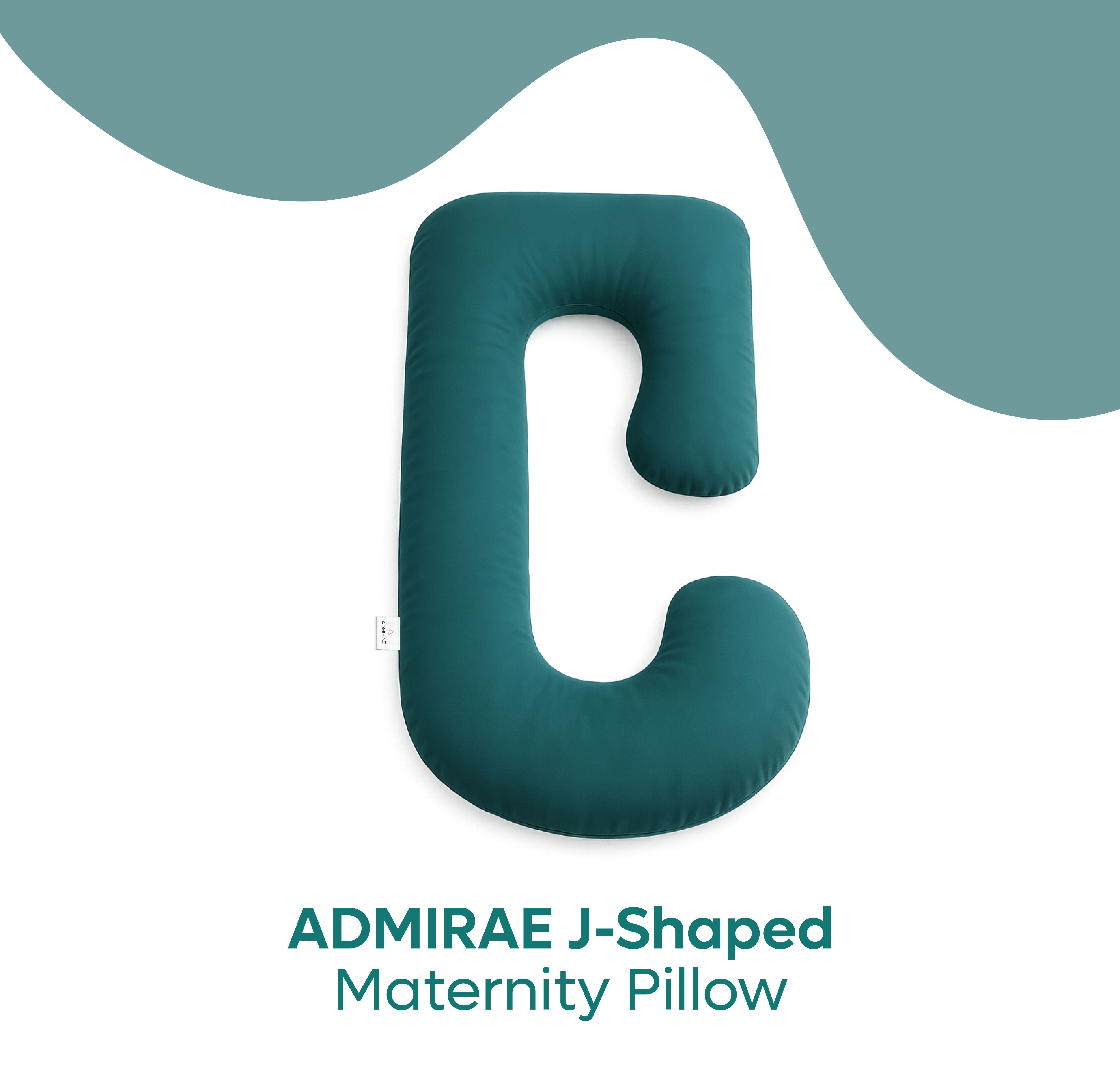 ADMIRAE J-Shaped pregnancy pillow in teal for maternity comfort and support