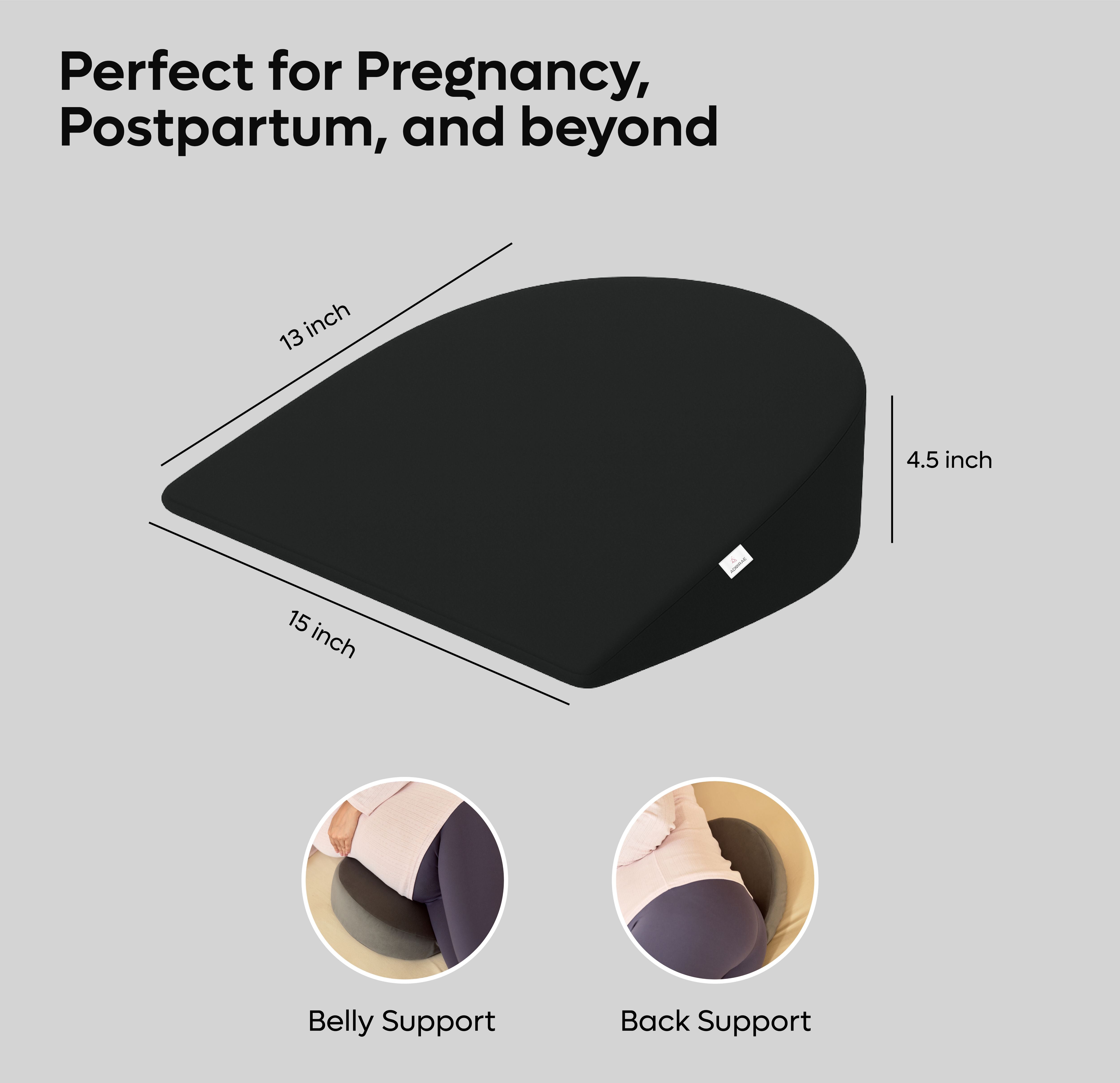 ADMIRAE round Pregnancy Pillow in black for belly and back support during pregnancy and postpartum