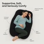 ADMIRAE U shape pregnancy pillow in black providing full body support for pregnant woman