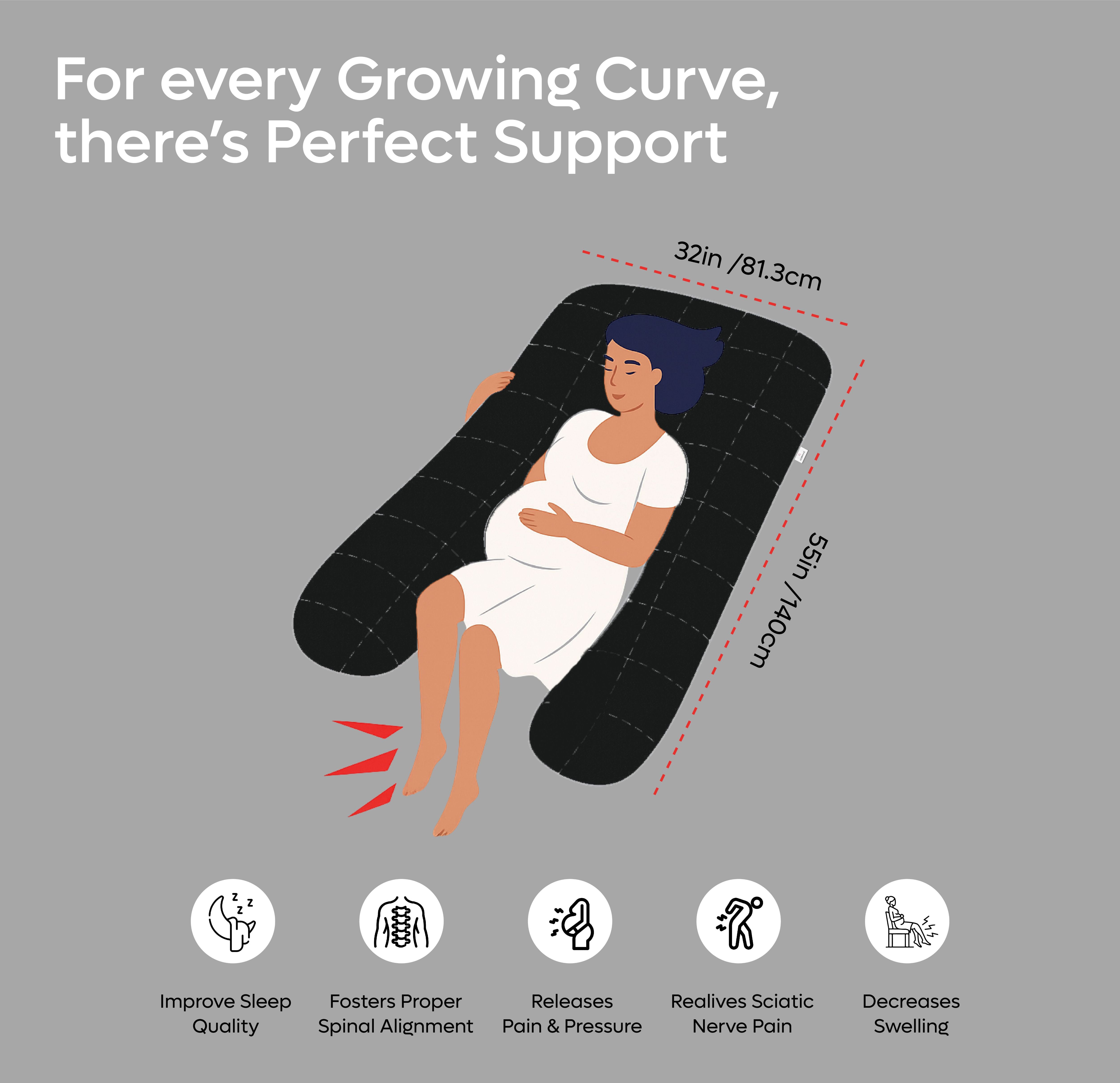 ADMIRAE U shape pregnancy pillow supporting a pregnant woman for comfort and proper spinal alignment
