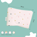 ADMIRAE head shaping Baby Pillow with colorful triangle patterns measuring 33 by 23 centimeters