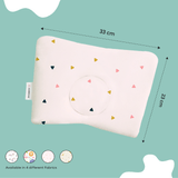 ADMIRAE head shaping Baby Pillow with colorful triangle patterns measuring 33 by 23 centimeters