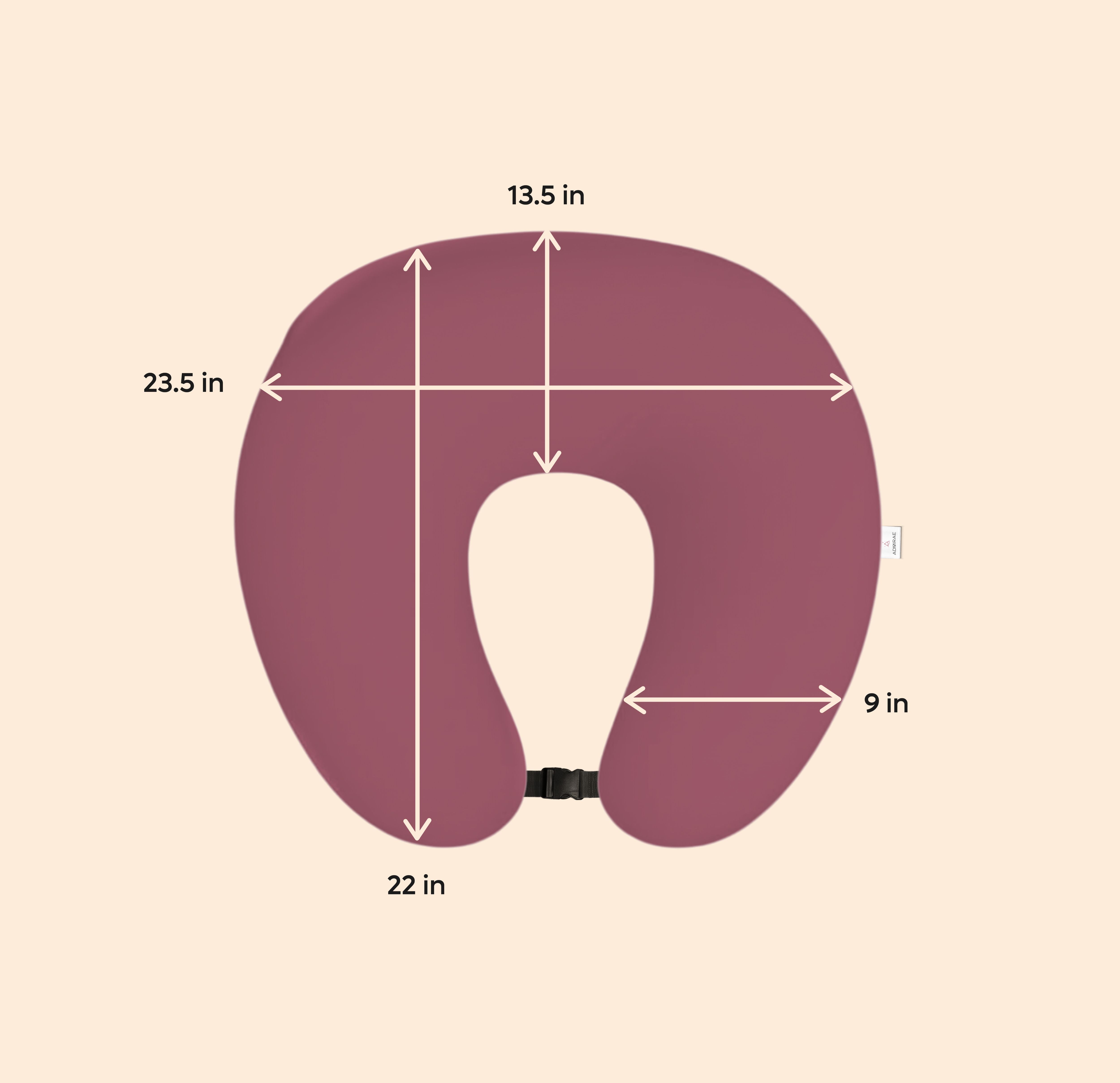 ADMIRAE Feeding Pillow with dimensions showing 23.5 by 22 by 13.5 by 9 inches