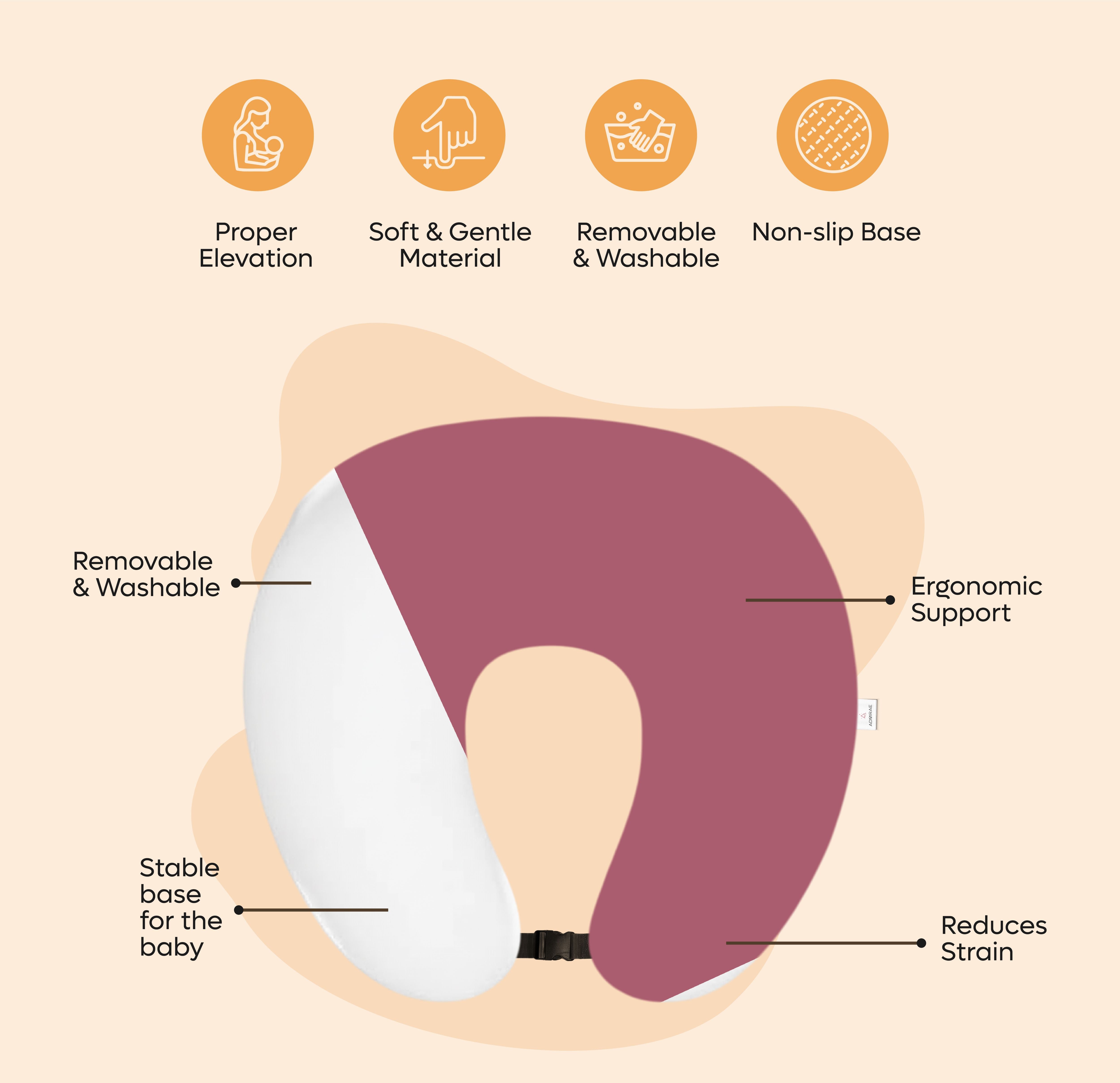 ADMIRAE Feeding Pillow with ergonomic support, removable washable cover, and baby comfort