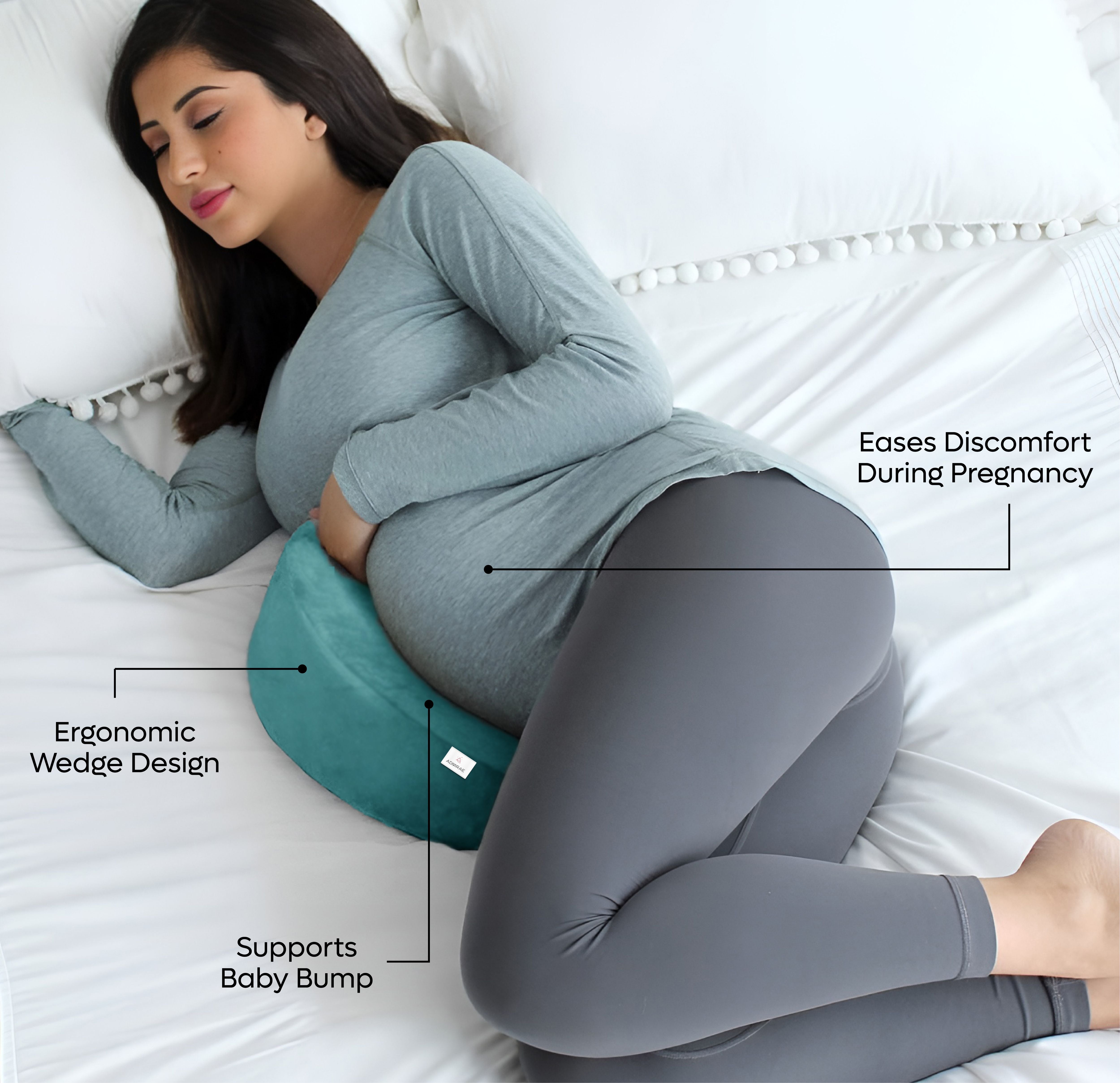 ADMIRAE Memory Foam Pregnancy Pillow with ergonomic wedge design supporting baby bump 