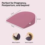 ADMIRAE memory foam pregnancy support pillow in pink providing belly and back support with 13 by 15 inch dimensions