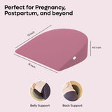 ADMIRAE memory foam pregnancy support pillow in pink providing belly and back support with 13 by 15 inch dimensions