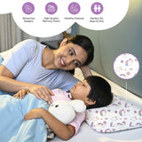 Memory foam baby pillow with unicorn design supporting healthy posture for boys and girls