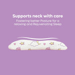 ADMIRAE memory foam baby pillow with pastel cloud and star pattern supports neck for better posture