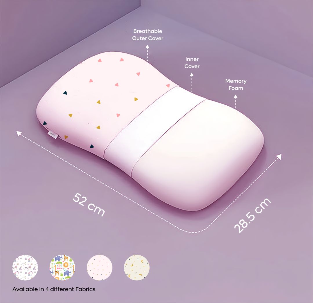 ADMIRAE memory foam toddler pillow with breathable outer cover and inner cover in four fabric options