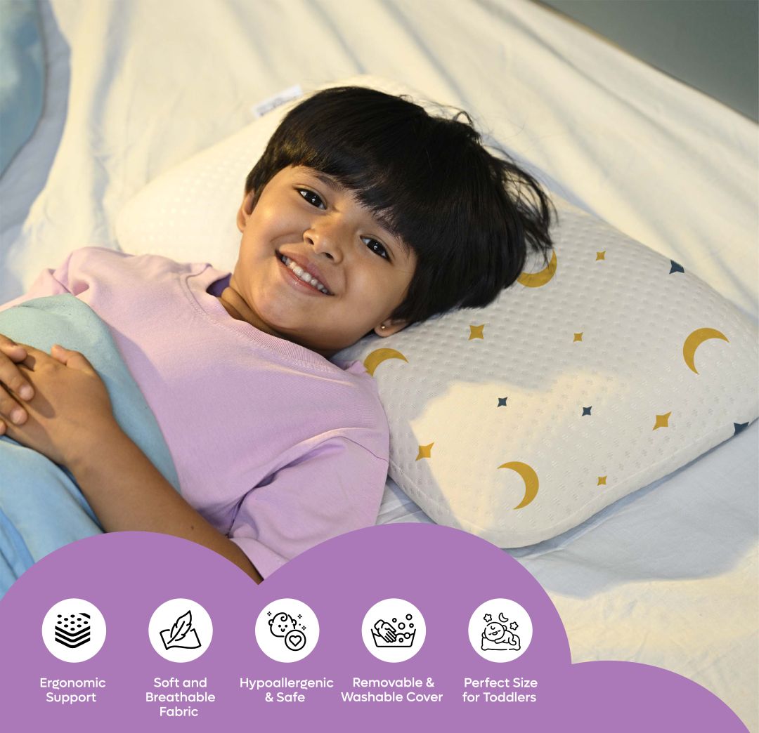 Memory Foam Toddler Pillow has breathable cover gives ergonomic support soft and breathable fabric perfect size