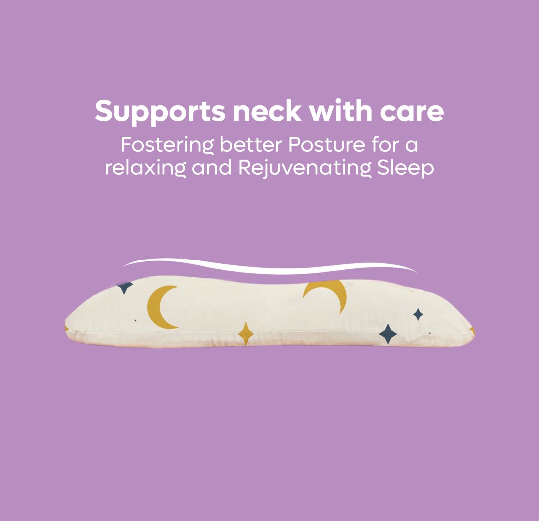 Memory Foam Toddler Pillow with moon and star pattern supporting neck for better posture