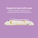 Memory Foam Toddler Pillow with moon and star pattern supporting neck for better posture