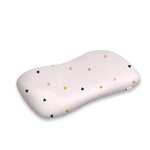 ADMIRAE memory foam toddler pillow with soft white cover and colorful small triangle pattern