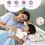 ADMIRAE memory foam baby pillow with colorful animal prints supporting healthy posture for boys and girls