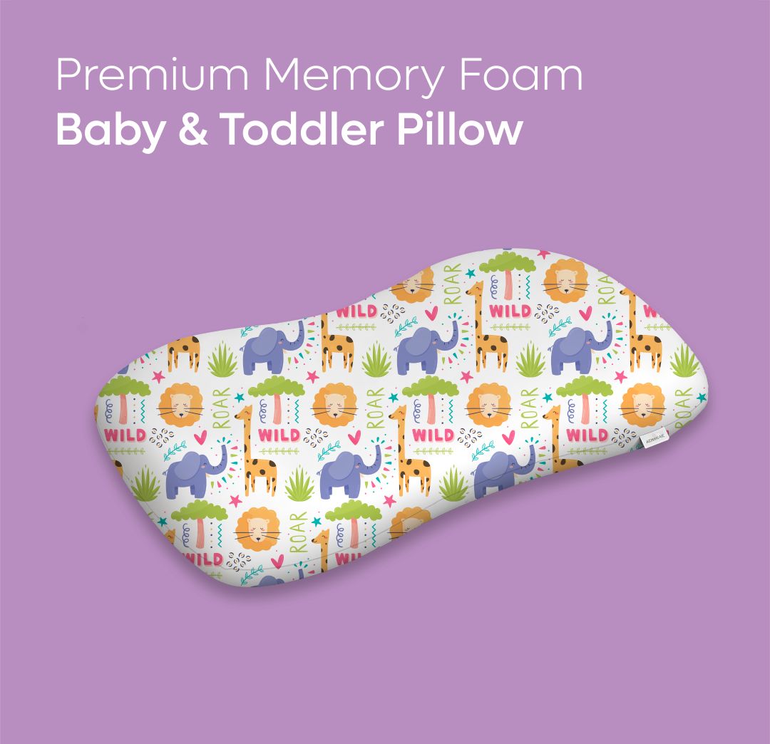ADMIRAE memory foam baby pillow with colorful animal prints for infants and toddlers