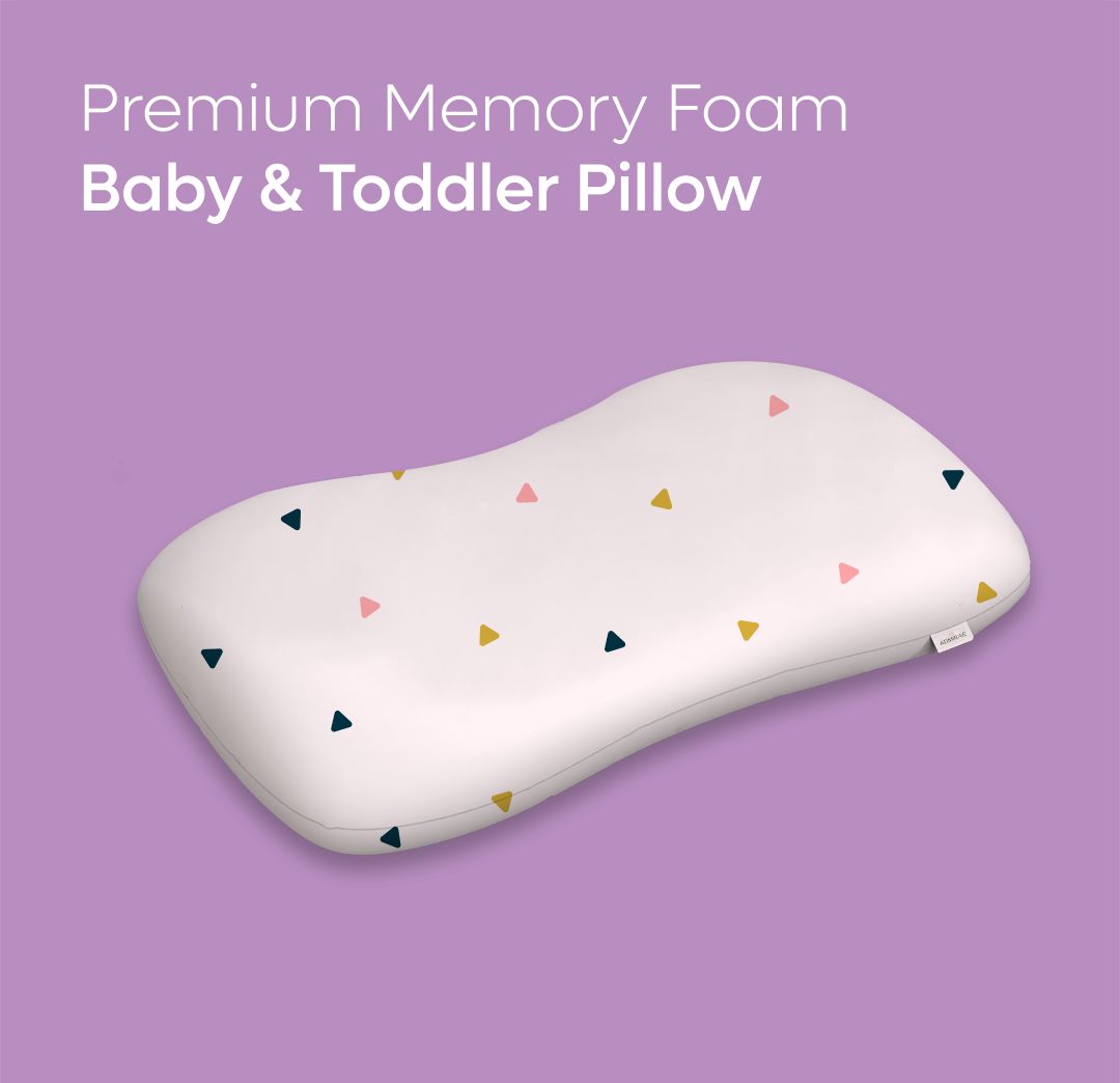 ADMIRAE memory foam toddler pillow with colorful triangle pattern on white background